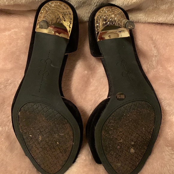 Jessica Simpson Suede black and gold design heels - Picture 5 of 6
